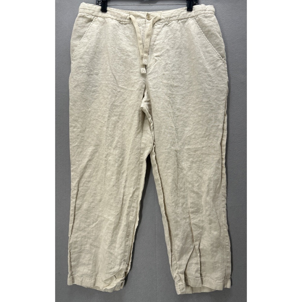 Tasso Elba Mens 100% Linen Drawstring Pants Beige Oatmeal 38x27 Straight Leg